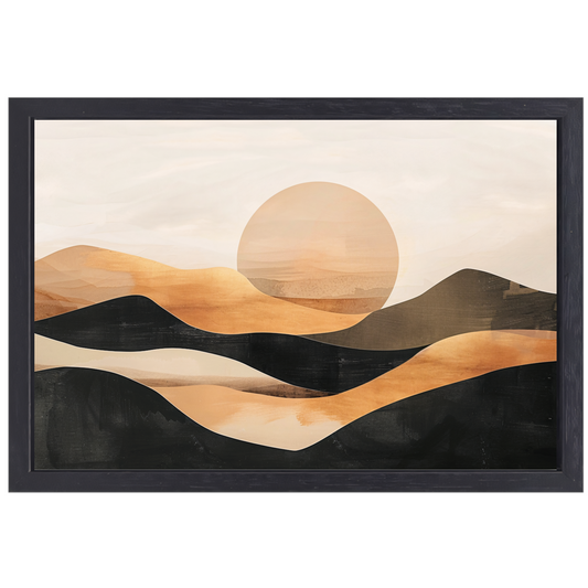 Zonsondergang Heuvels Abstract Monochroom canvas met baklijst