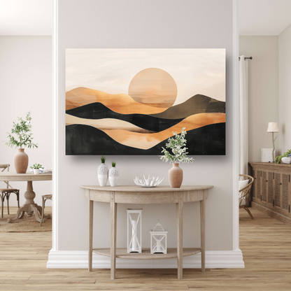 Zonsondergang Heuvels Abstract Monochroom poster
