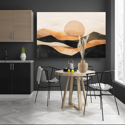 Zonsondergang Heuvels Abstract Monochroom canvas