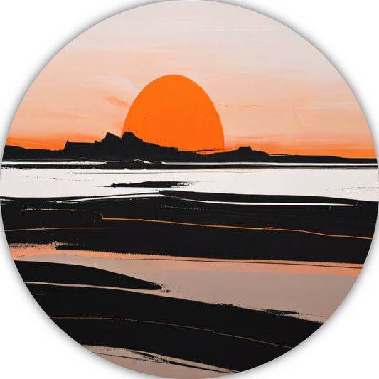 Zonsondergang en Silhouetten in Oranje en Zwart forex muurcirkel