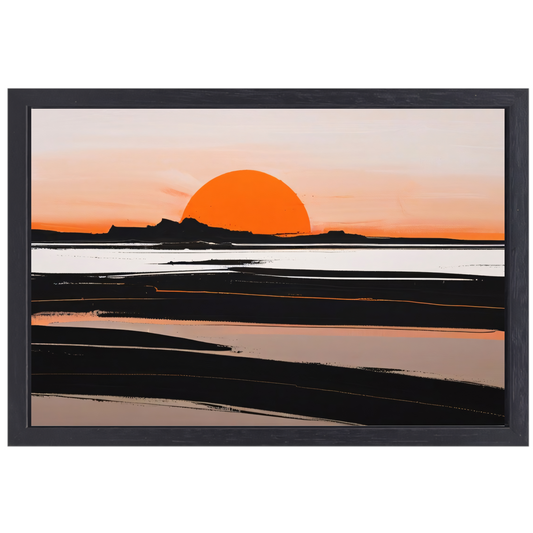 Zonsondergang en Silhouetten in Oranje en Zwart canvas met baklijst