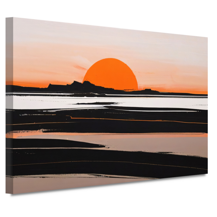 Zonsondergang en Silhouetten in Oranje en Zwart canvas