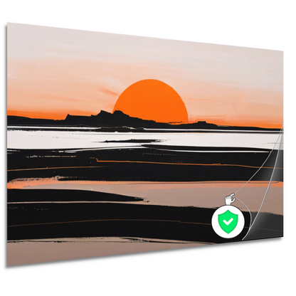 Zonsondergang en Silhouetten in Oranje en Zwart poster