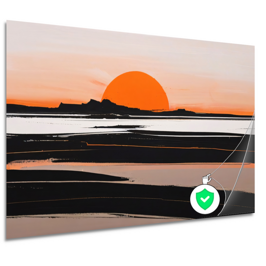 Zonsondergang en Silhouetten in Oranje en Zwart poster