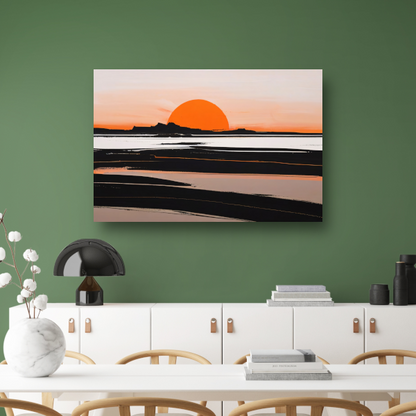 Zonsondergang en Silhouetten in Oranje en Zwart poster