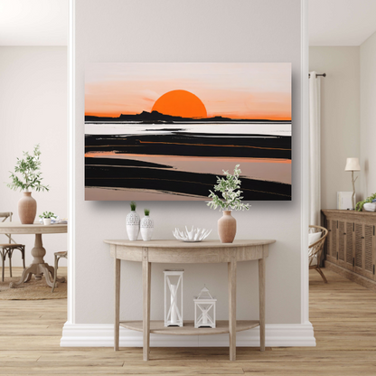 Zonsondergang en Silhouetten in Oranje en Zwart poster