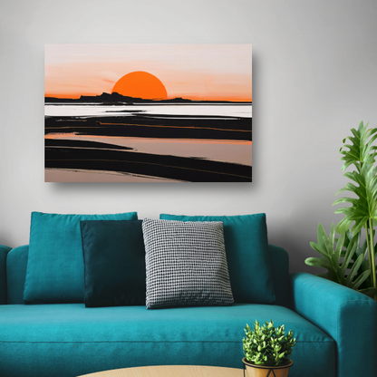 Zonsondergang en Silhouetten in Oranje en Zwart poster