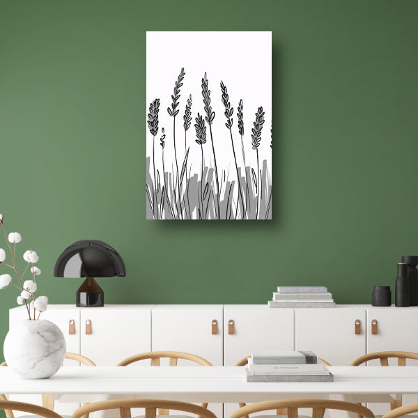 Minimalistische zwart-wit lavendel tekening canvas