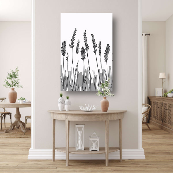 Minimalistische zwart-wit lavendel tekening canvas met baklijst