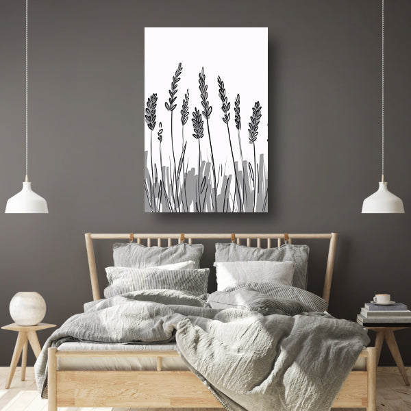 Minimalistische zwart-wit lavendel tekening canvas