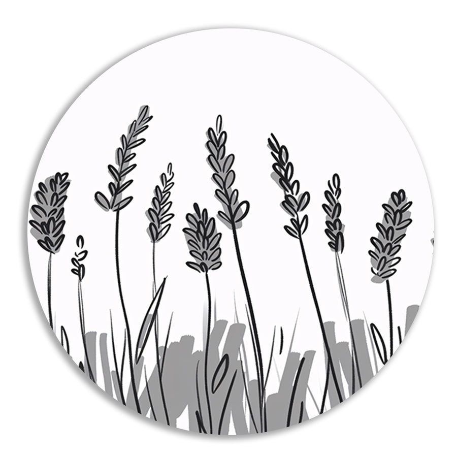 Minimalistische zwart-wit lavendel tekening forex muurcirkel