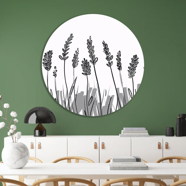 Minimalistische zwart-wit lavendel tekening forex muurcirkel
