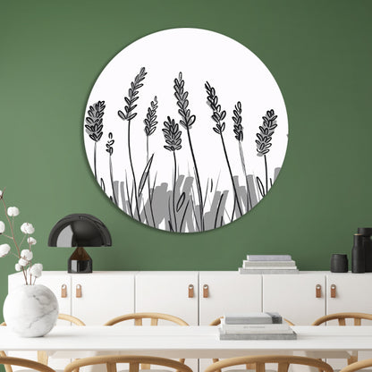 Minimalistische zwart-wit lavendel tekening forex muurcirkel