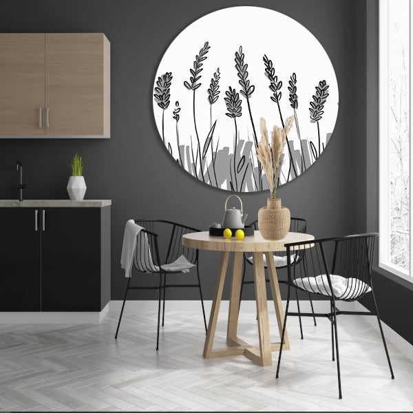 Minimalistische zwart-wit lavendel tekening forex muurcirkel