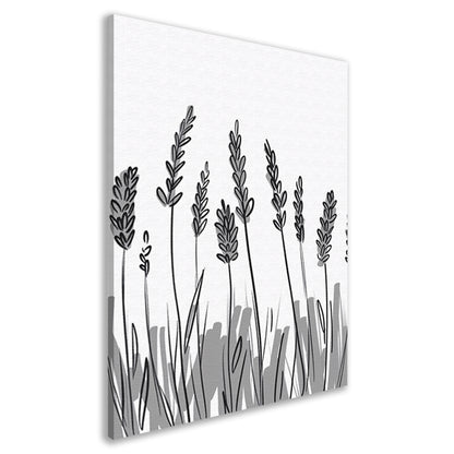 Minimalistische zwart-wit lavendel tekening canvas