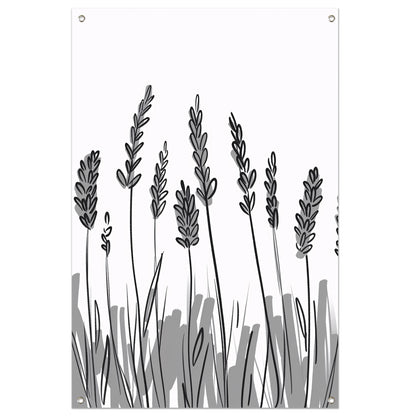Minimalistische zwart-wit lavendel tekening tuinposter