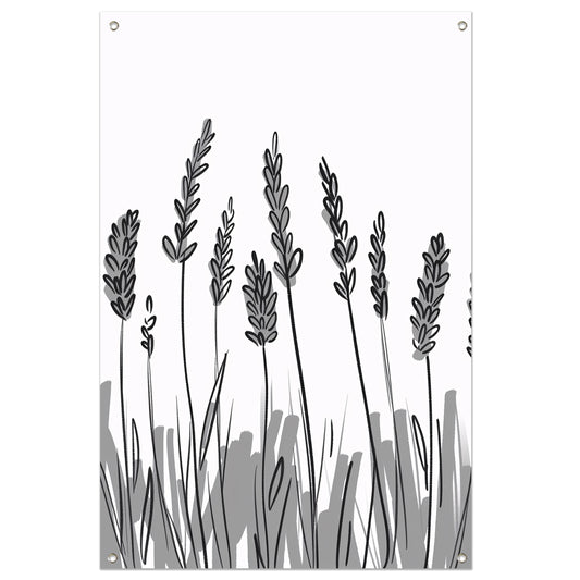 Minimalistische zwart-wit lavendel tekening tuinposter