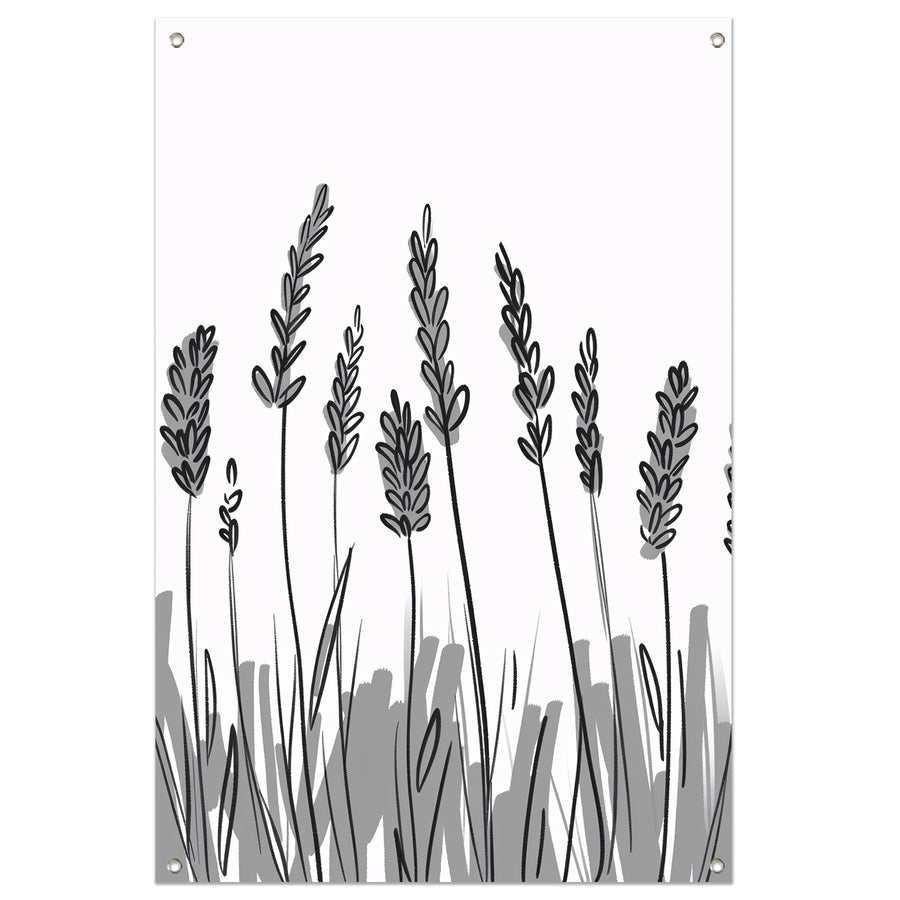 Minimalistische zwart-wit lavendel tekening tuinposter