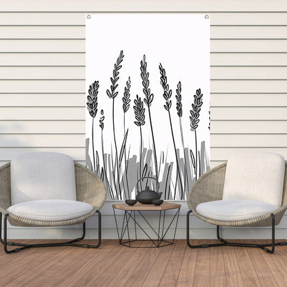 Minimalistische zwart-wit lavendel tekening tuinposter