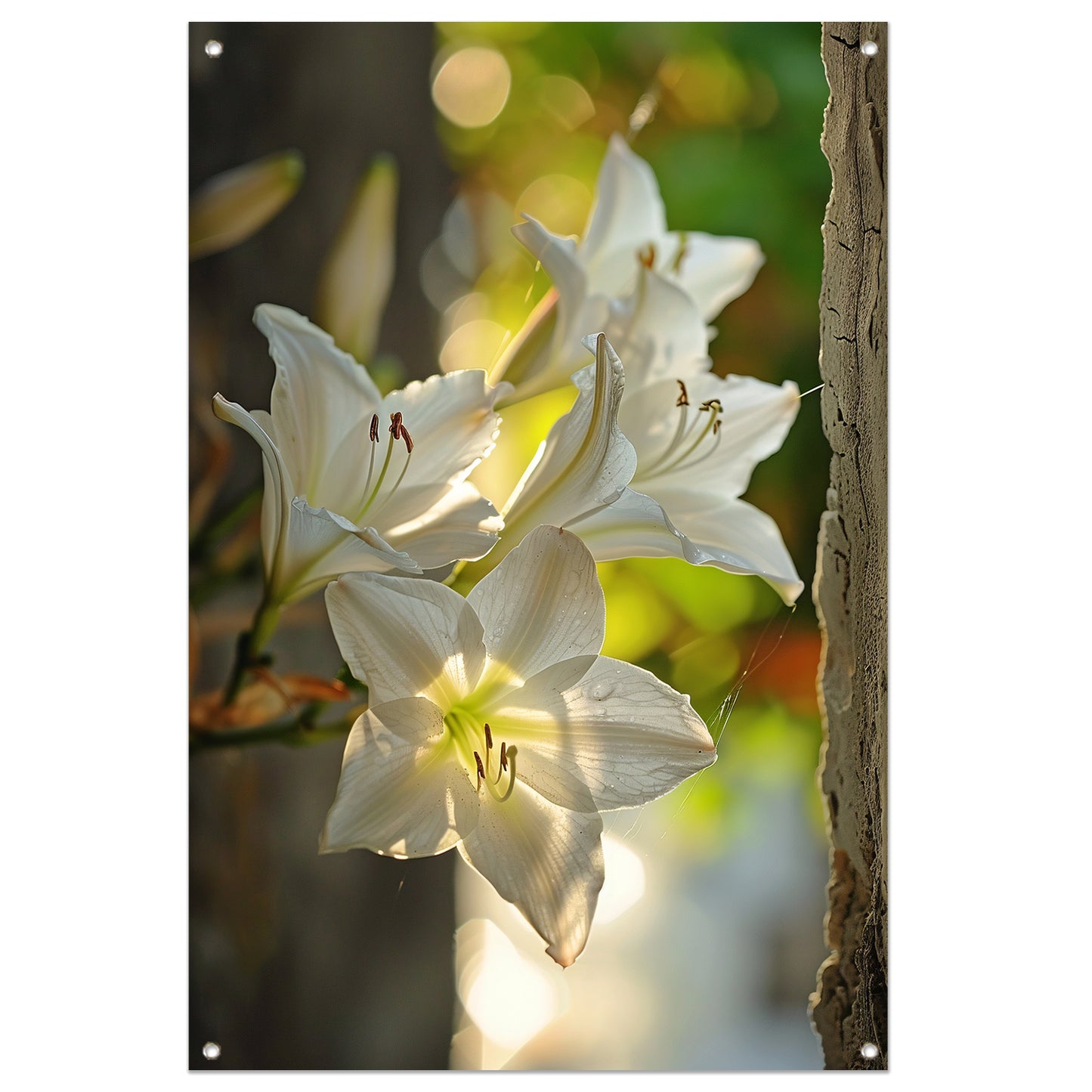 Witte lelies in de zomerzon tuinposter
