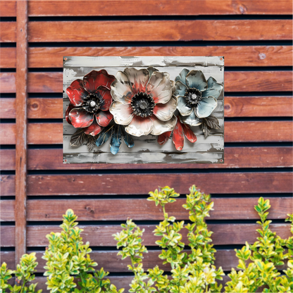 Abstracte bloemen in rood, wit en blauw tuinposter
