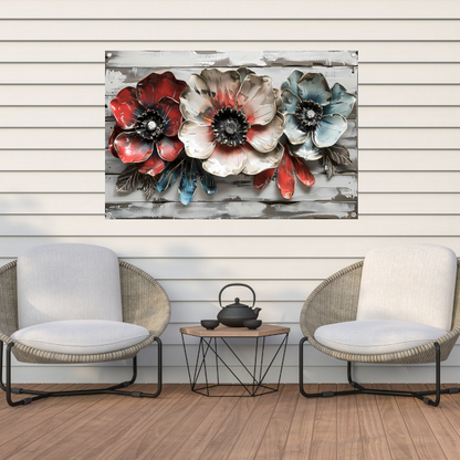 Abstracte bloemen in rood, wit en blauw tuinposter