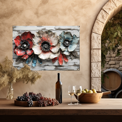 Abstracte bloemen in rood, wit en blauw tuinposter