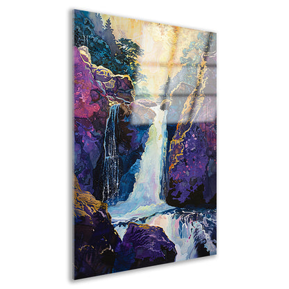 Kleurrijke Waterval in Surrealistisch Boslandschap acrylglas