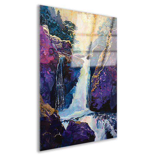 Kleurrijke Waterval in Surrealistisch Boslandschap acrylglas