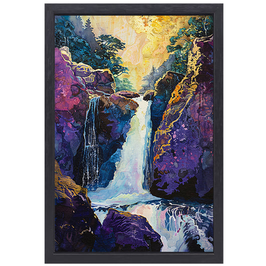 Kleurrijke Waterval in Surrealistisch Boslandschap canvas met baklijst