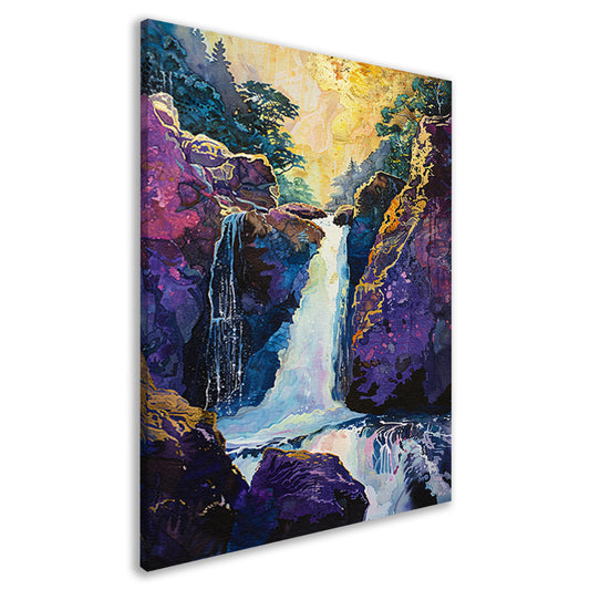 Kleurrijke Waterval in Surrealistisch Boslandschap canvas