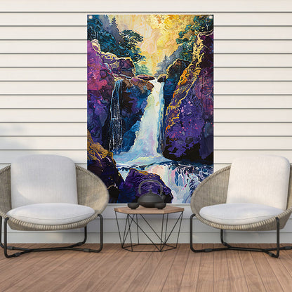 Kleurrijke Waterval in Surrealistisch Boslandschap tuinposter