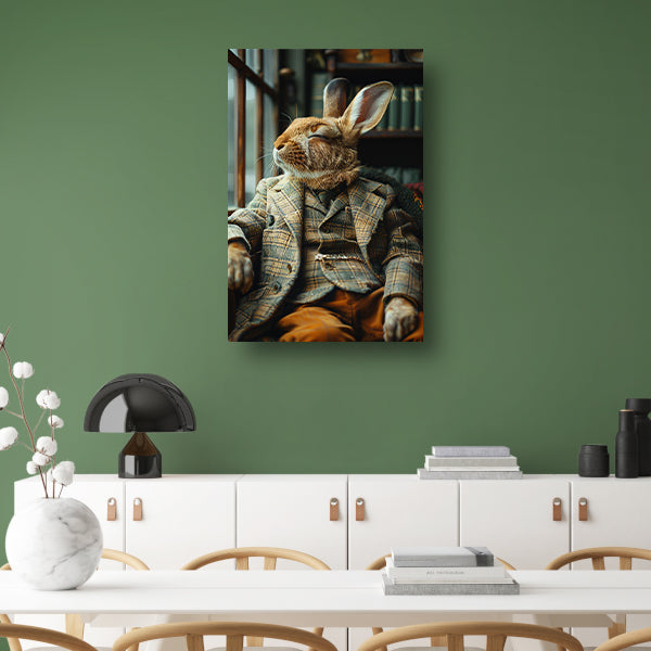 Konijn in Tweedpak in Antieke Stoel canvas