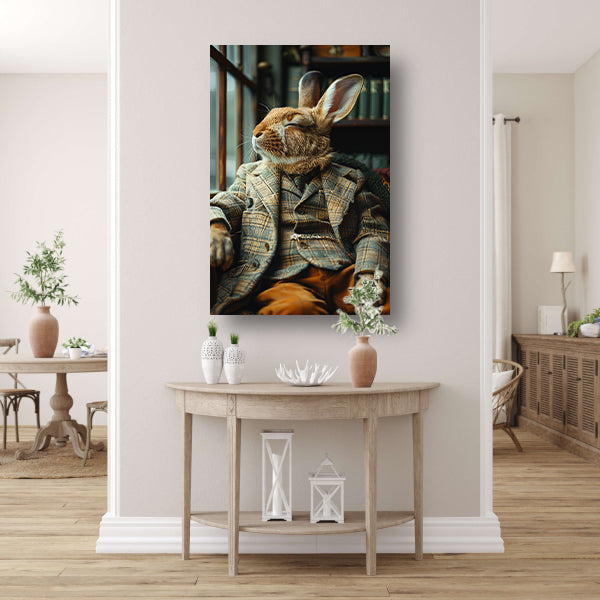 Konijn in Tweedpak in Antieke Stoel canvas