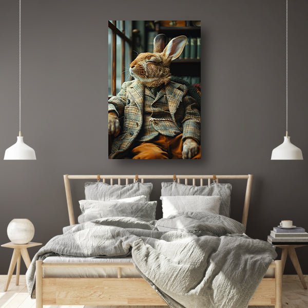 Konijn in Tweedpak in Antieke Stoel canvas