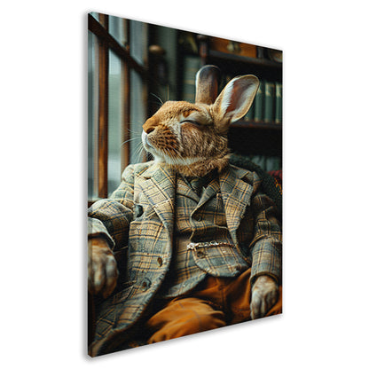 Konijn in Tweedpak in Antieke Stoel canvas