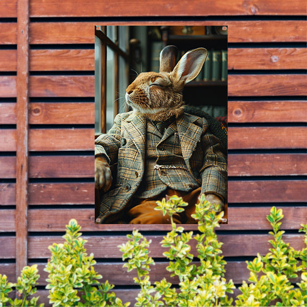 Konijn in Tweedpak in Antieke Stoel tuinposter