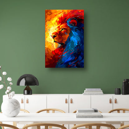 Kleurrijk abstract schilderij van een leeuw canvas met baklijst