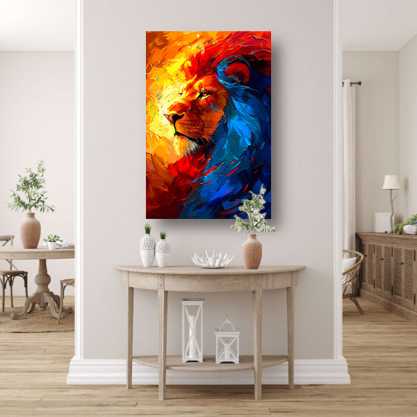 Kleurrijk abstract schilderij van een leeuw acrylglas