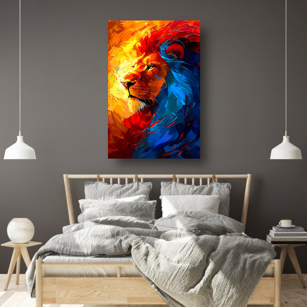 Kleurrijk abstract schilderij van een leeuw acrylglas