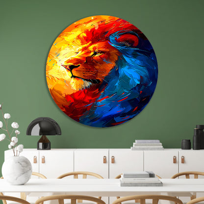 Kleurrijk abstract schilderij van een leeuw forex muurcirkel