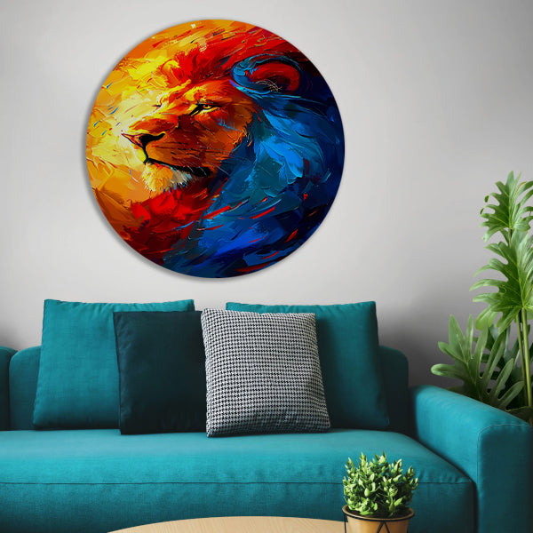 Kleurrijk abstract schilderij van een leeuw forex muurcirkel