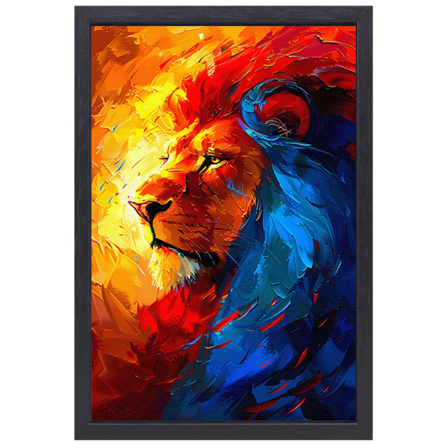 Kleurrijk abstract schilderij van een leeuw canvas met baklijst