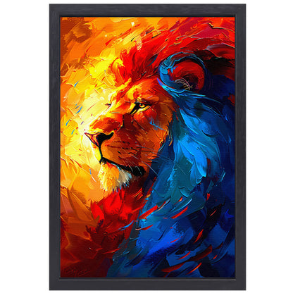 Kleurrijk abstract schilderij van een leeuw canvas met baklijst