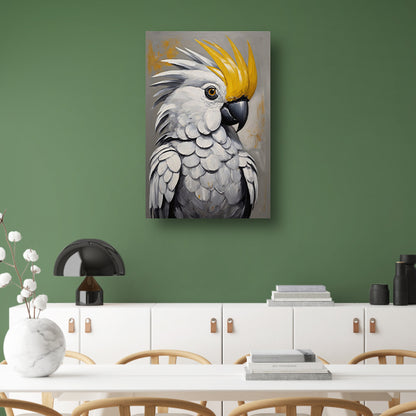 Majestueuze Kaketoepapegaai in Olieverf canvas met baklijst
