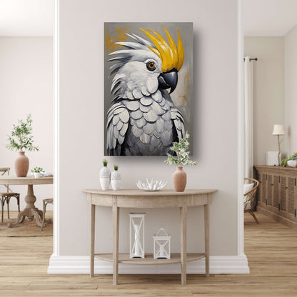 Majestueuze Kaketoepapegaai in Olieverf canvas met baklijst