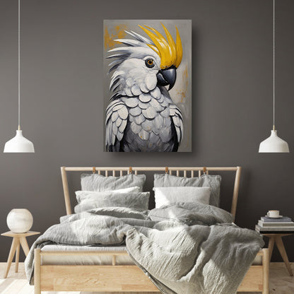 Majestueuze Kaketoepapegaai in Olieverf canvas met baklijst