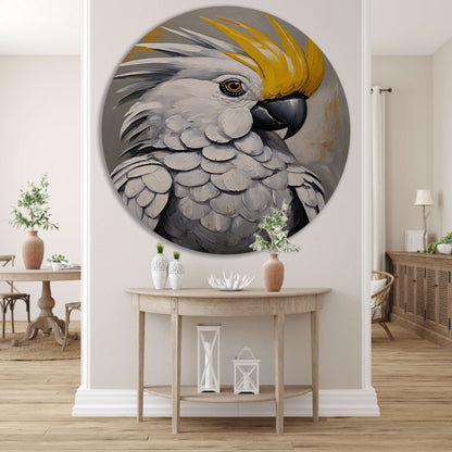 Majestueuze Kaketoepapegaai in Olieverf aluminium muurcirkel