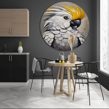 Majestueuze Kaketoepapegaai in Olieverf aluminium muurcirkel