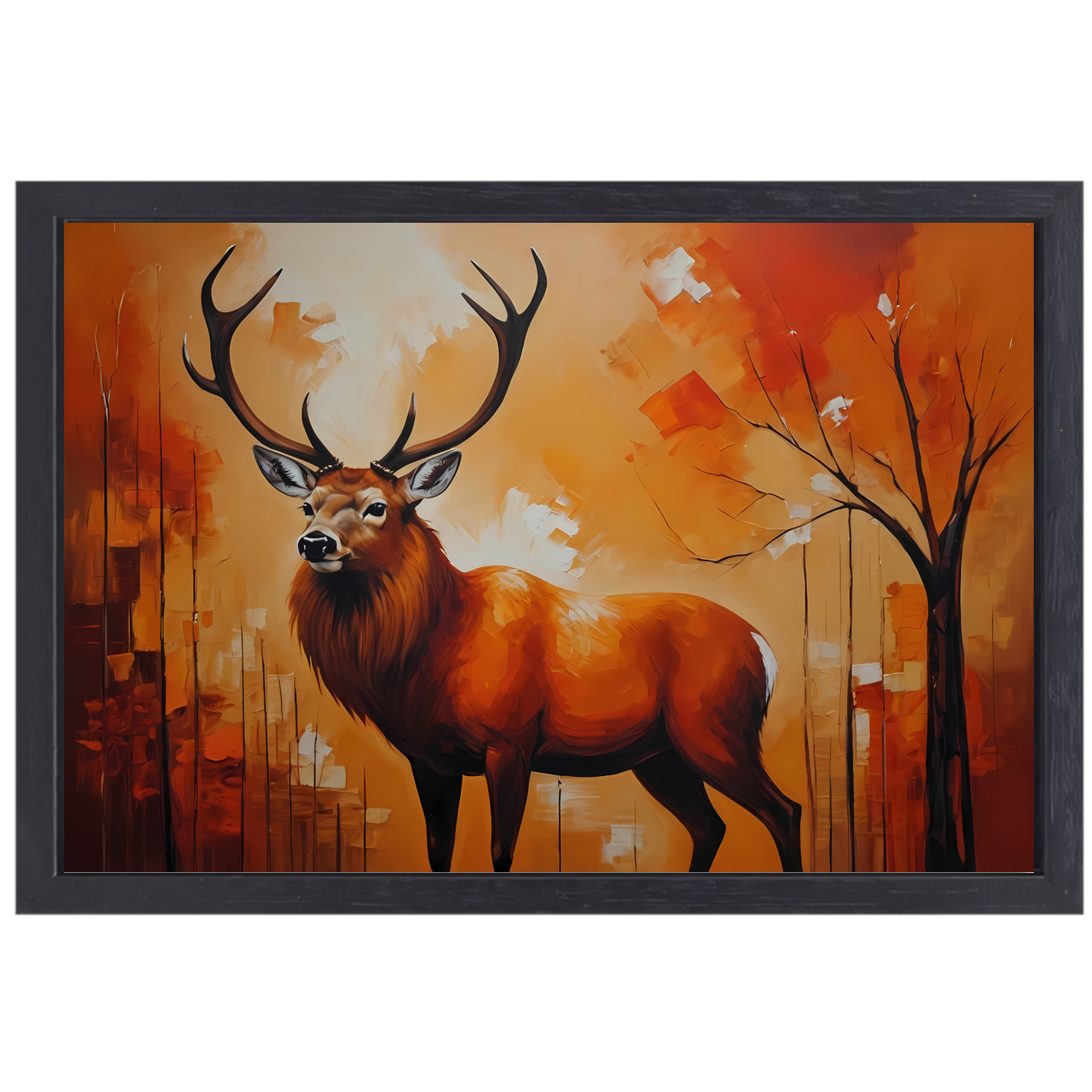 Impressionistisch Hert in Warme Herfsttinten canvas met baklijst